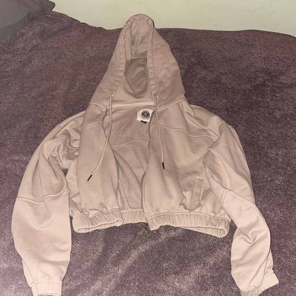 Medium Tan Ashley Vintage Charm Crop Top Zip-up Hoodie